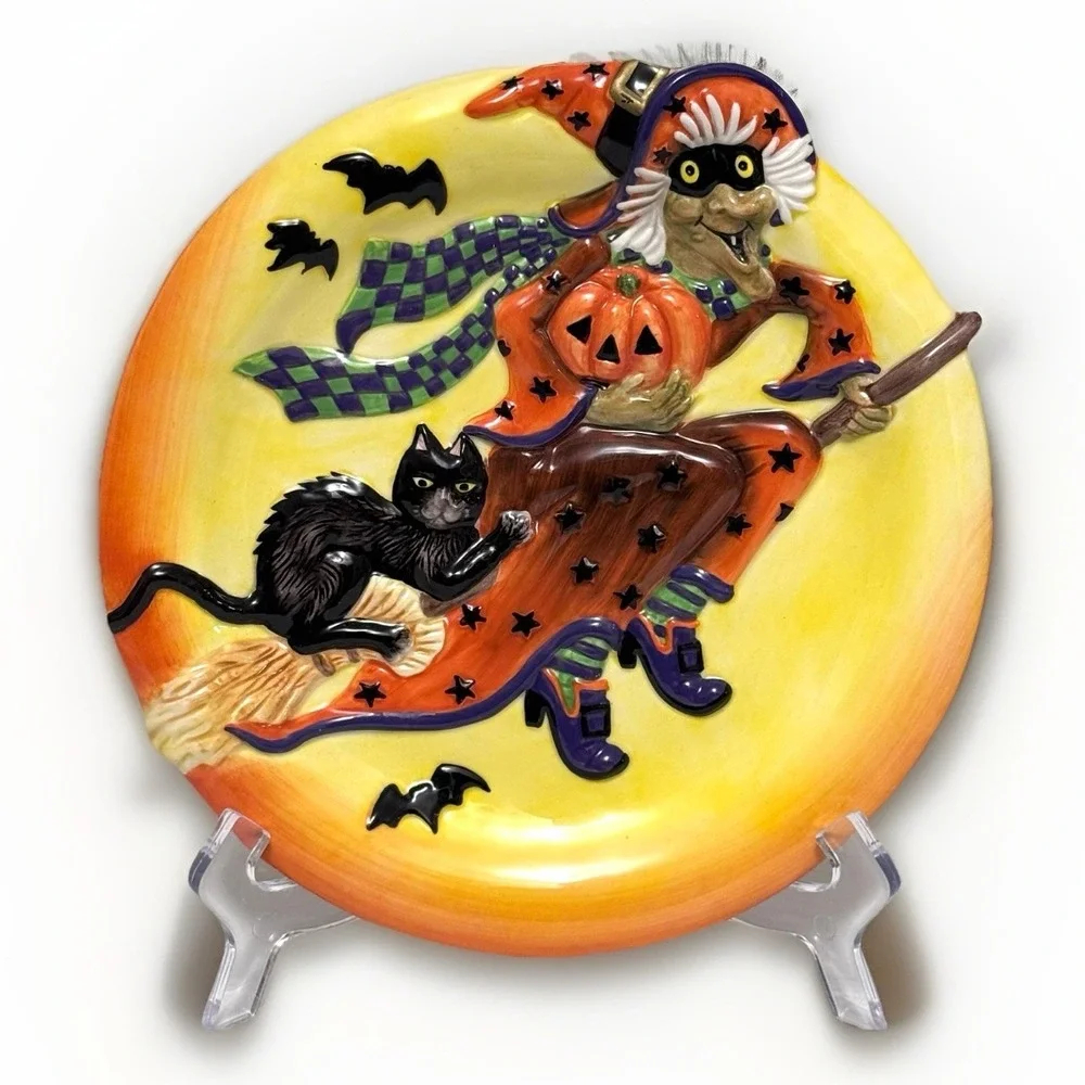 FITZ & FLOYD Witch Hazel CANAPE Plate w/ Wall Hanger Halloween Raised 3D Surface